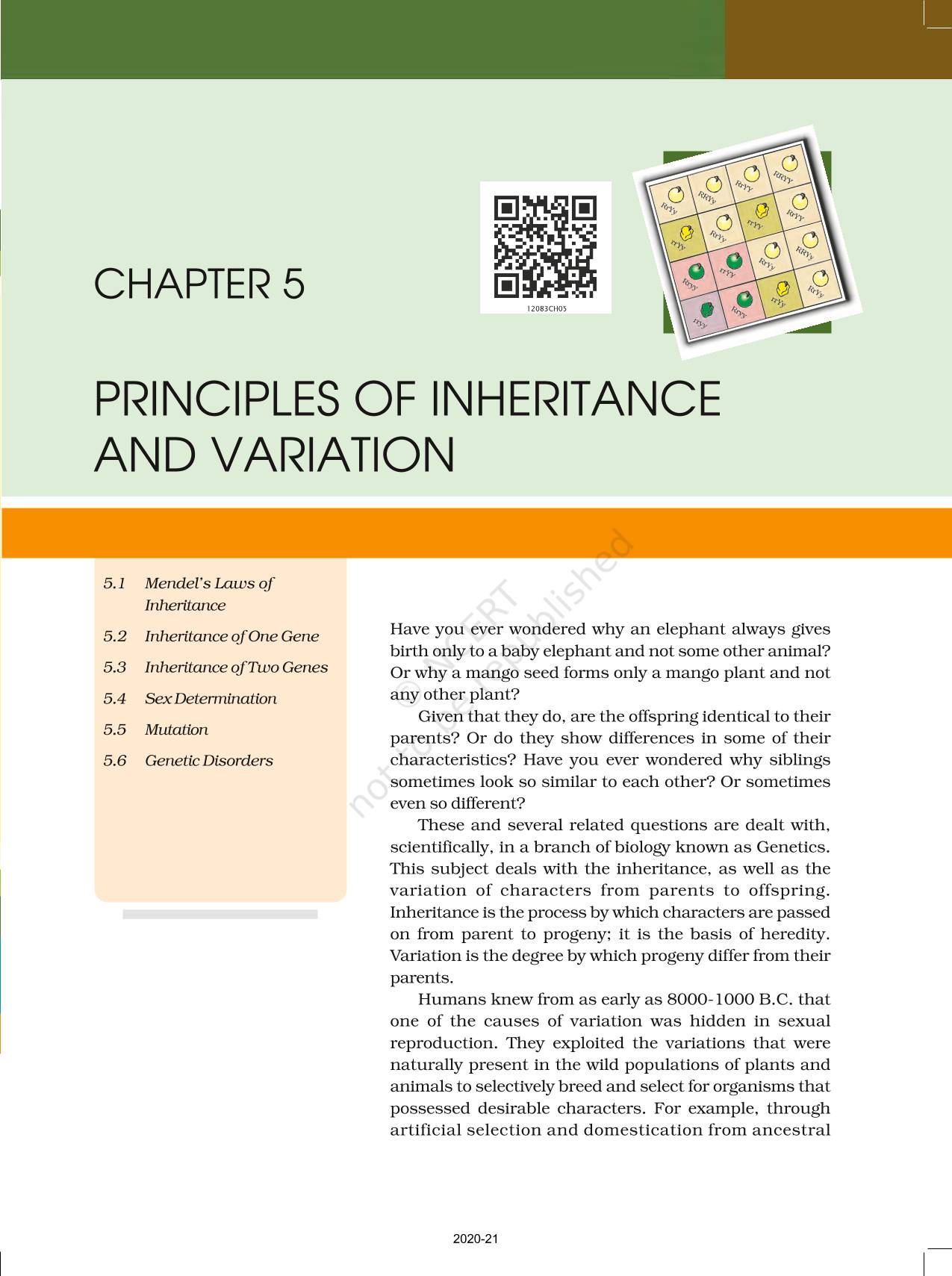 Principles Of Inheritance And Variation - NCERT Book Of Class 12 Biology